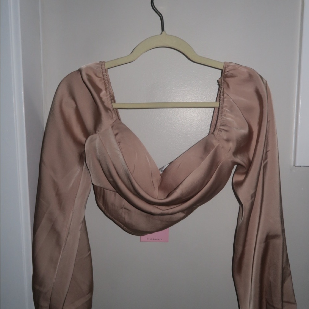 Hello Molly Tan Satin Drape Top